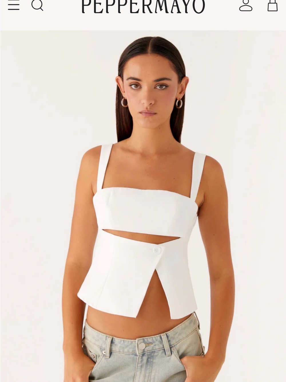 Peppermayo White Cutout Asymmetric Corset Crop Top